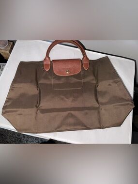 NWOT Longchamp Le Pliage Cabas nylon tote work laptop bag (brown olive green)
